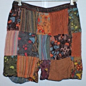 Kathmandu Imports Patchwork Mushroom Multicolor Unisex Festival Shorts Size XL